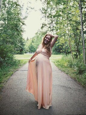 1970's Peach Algo-Ettes Creped Maxi Dress - Women's Size S